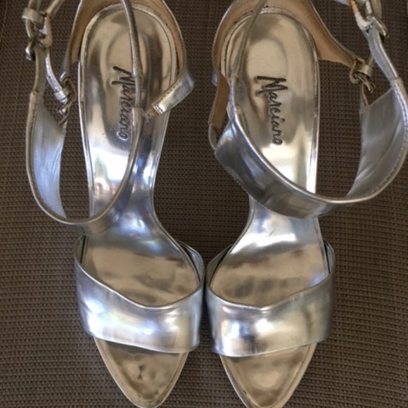 MARCIANO Silver Leather Ankle Cuff Heels - Picture 4 of 11